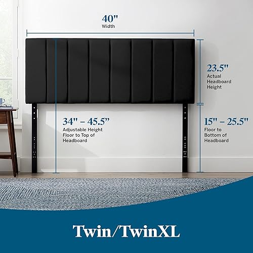 Miniatura 109 de LUCID - Cabecera tapizada de altura media, capitoné de diamantes, acolchado poliéster, altura ajustable 34 a 46 in, fácil montaje compatible