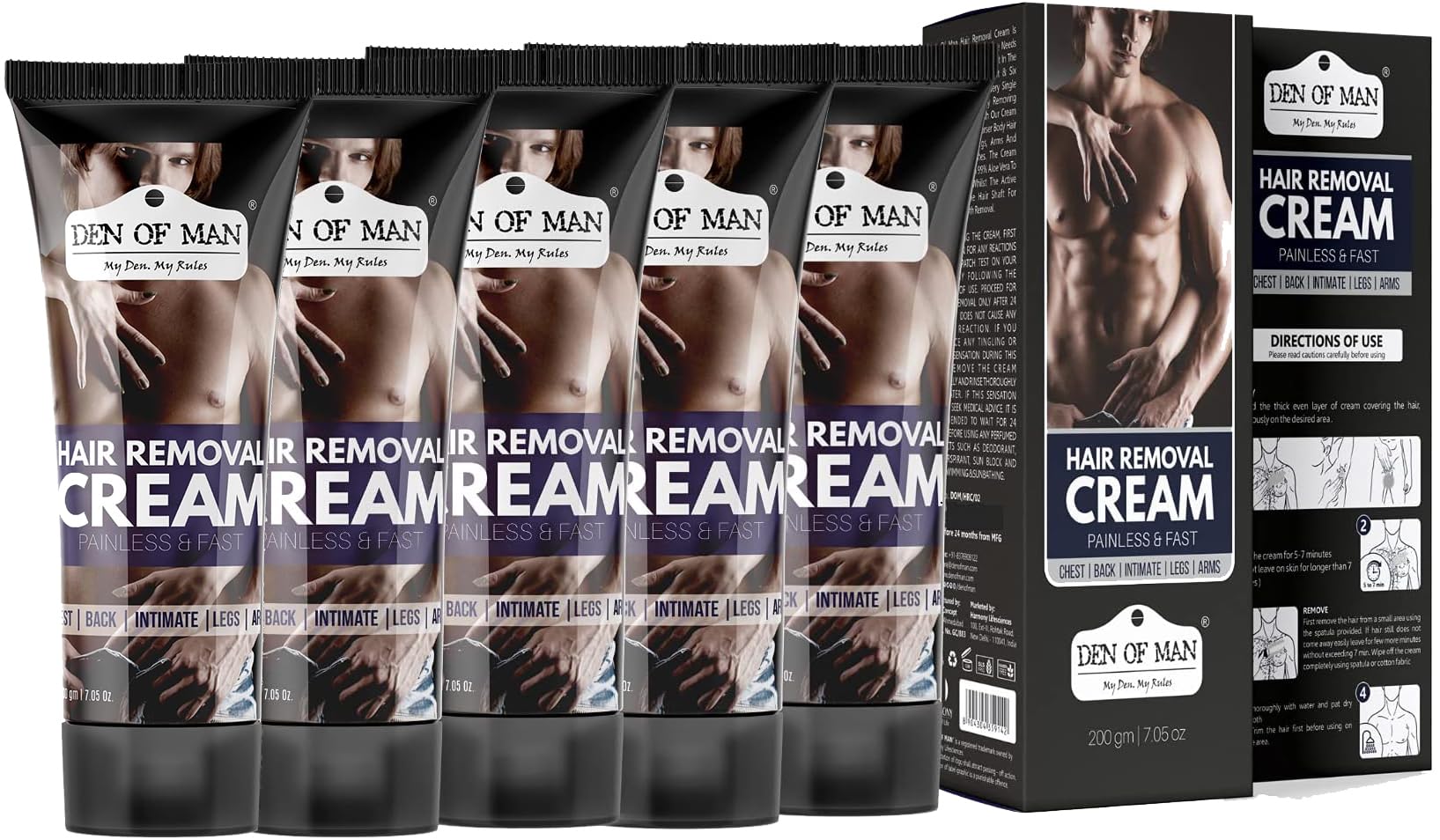 No Bad Smell Hair Removal Cream For Men, 5X200gm, Chest, Back, Legs, Under Arms & Private Parts