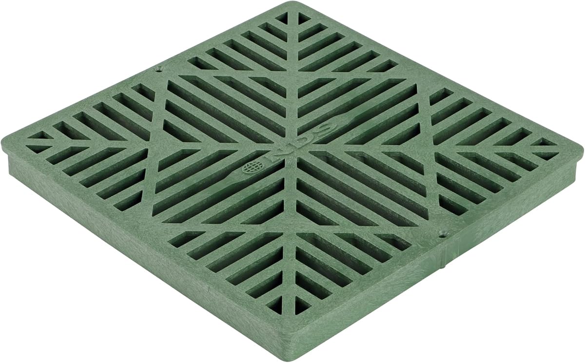 NDS 1212 Rejilla de drenaje cuadrada para lavabo, diseño de diamante, se adapta a drenaje de lavabo de 12 pulgadas, elevadores y adaptador de perfil bajo, 12 pulgadas, plástico, verde
