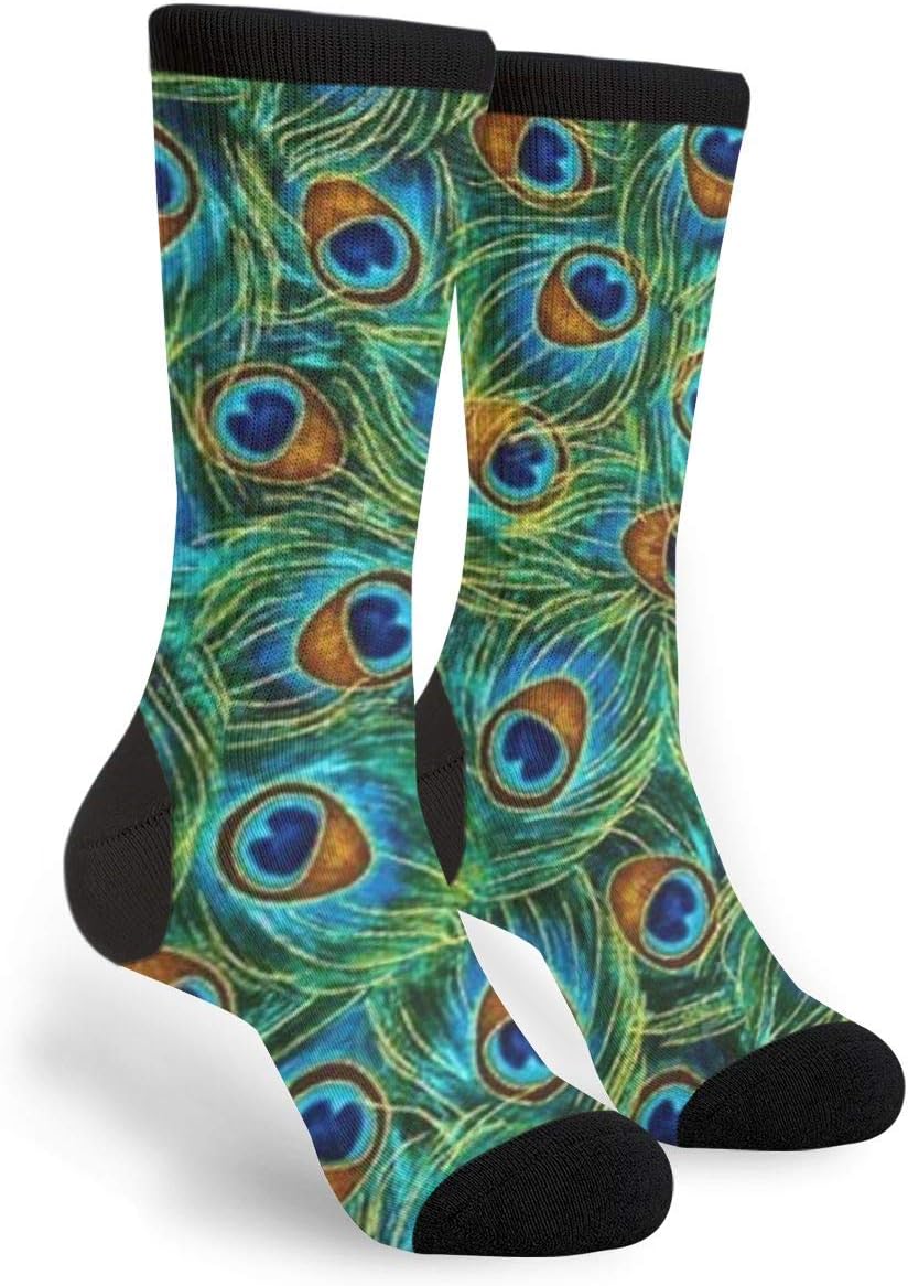 Green Fabric Peacock Unisex Adult Fun Cool 3D Print Colorful Athletic Sport Novelty Crew Tube Socks