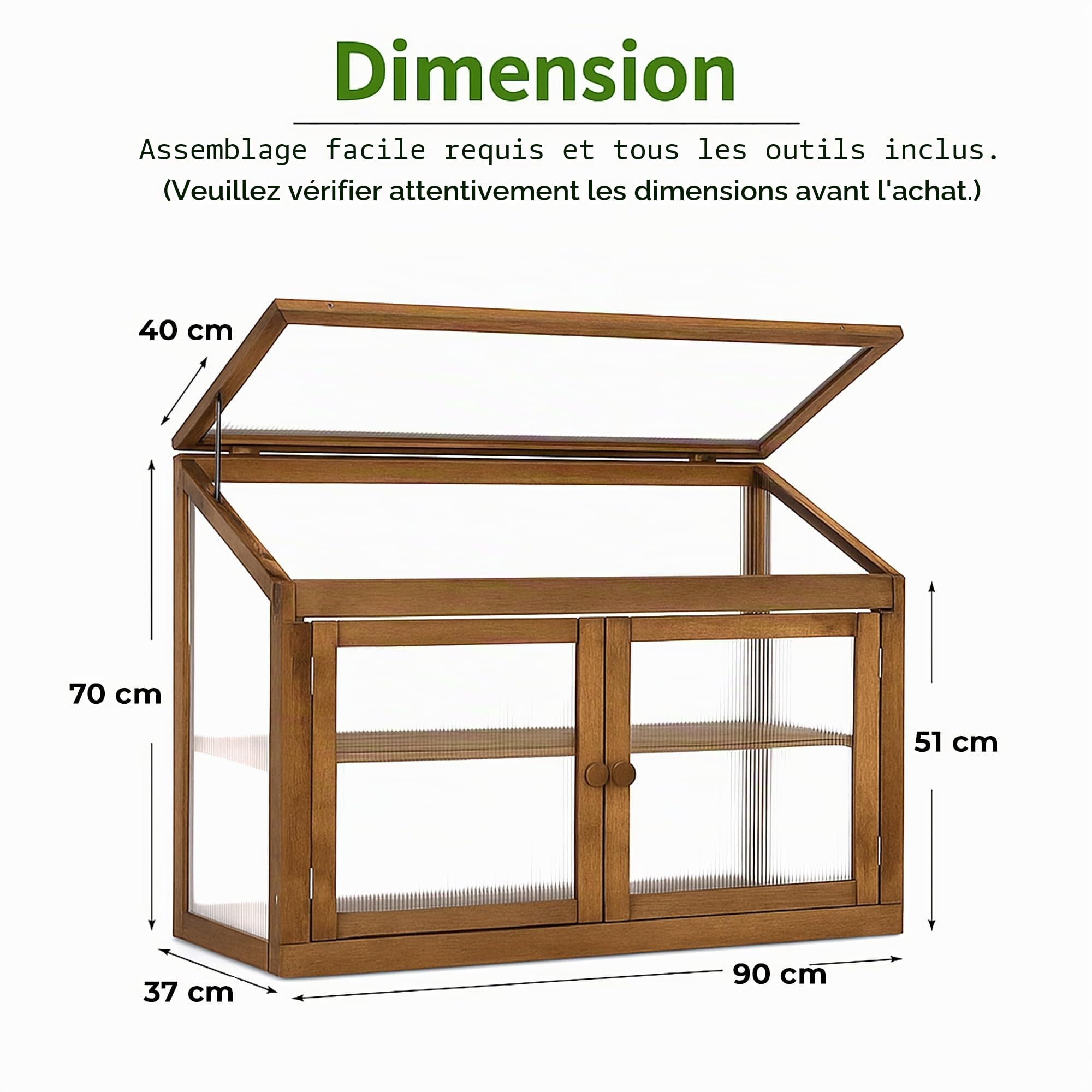Frankystar Kinto - Mini Serre de Balcon Jardin 90x70x37 cm Porte Plantes pour Intérieur et Extérieur en Bois d'Épicéa et Polycarbonate