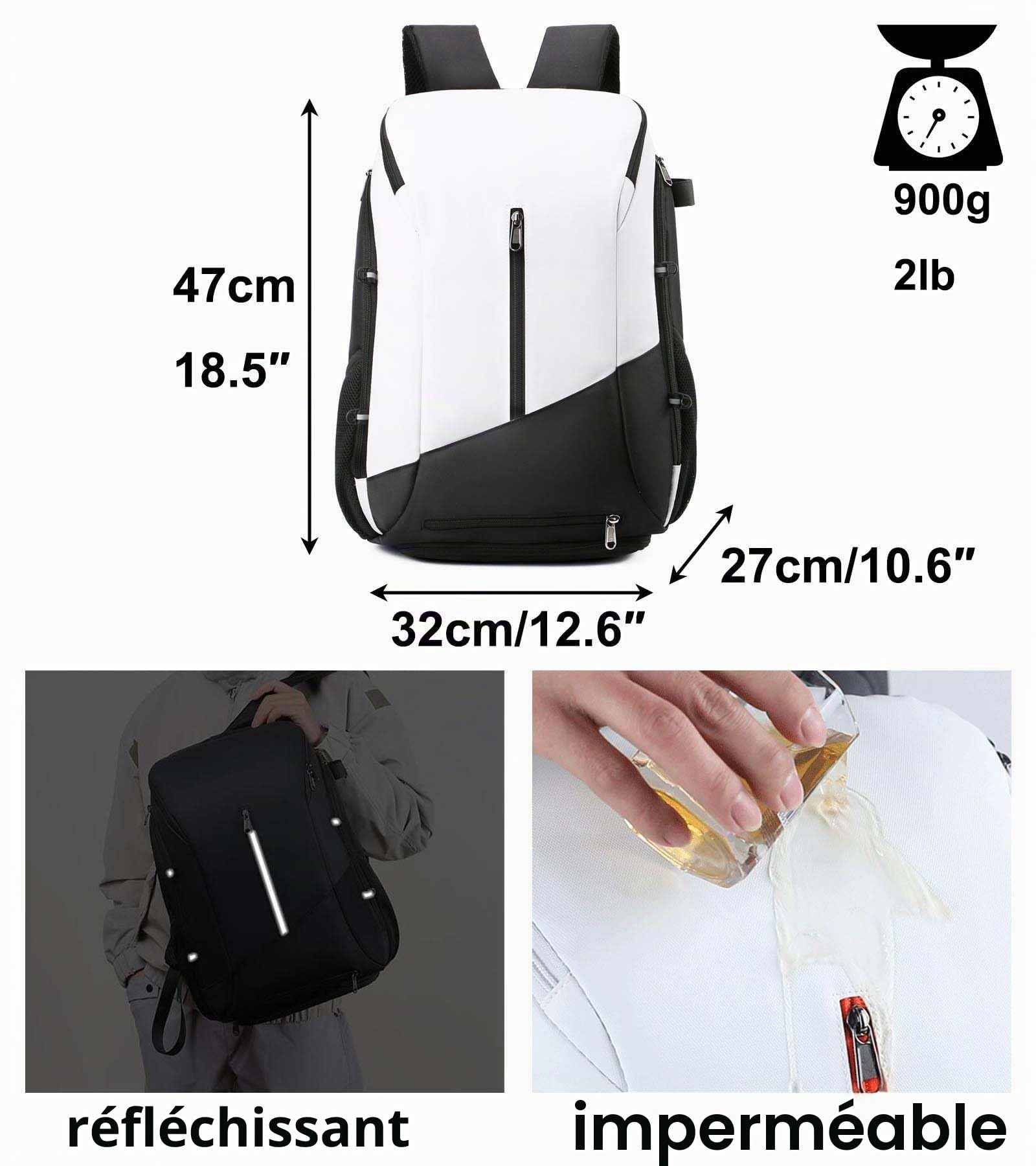 Sac à dos de tennis pour 2 raquettes - Sac à dos de sport avec compartiment à chaussures - Étanche - Pour football, basketball, baseball, badminton - Pour homme et femme