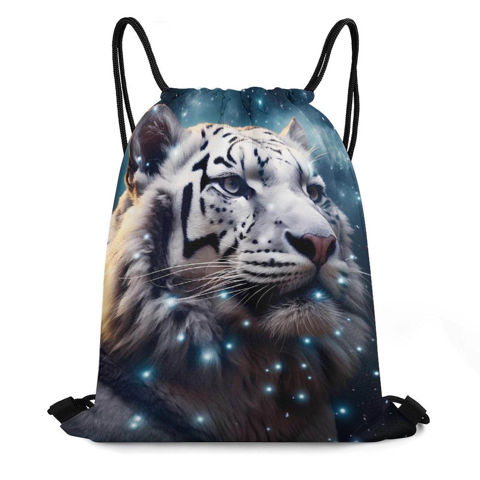 Galaxy White Tiger Drawstring Backpack Durable Sport Gym Bags Daypack for Men Women 35 * 42cm