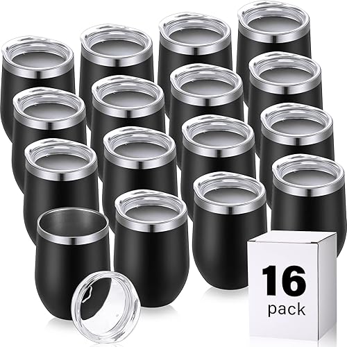 Paquete de 16 vasos de vino de acero inoxidable de 12 onzas sin tallo al vacío juego de tazas de vino sin tallo de acero inoxidable para vino café
