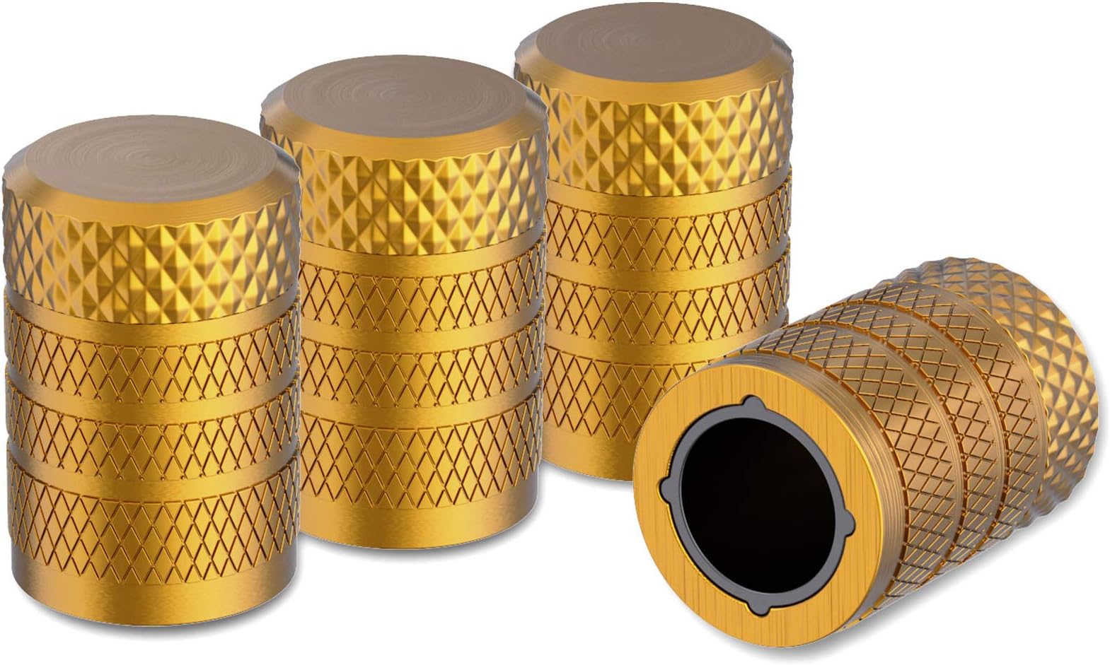Tire Valve Stem Caps, Golden Yellow, 4 pcs/Pack, Anodized Aluminium Tire Valve Cap Set, Corrosion Resistant, Universal Stem Covers for Cars Trucks Motorcycles SUVs and Bikes (Gold)