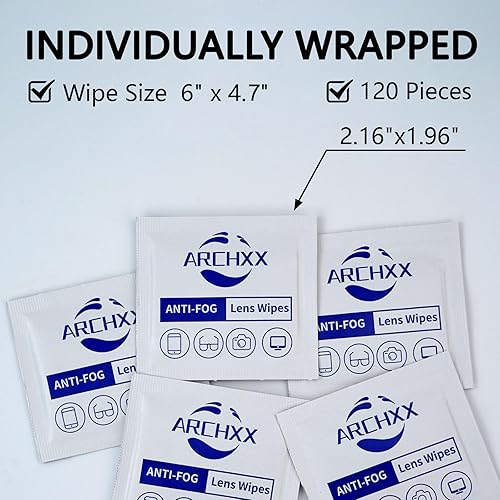 Miniatura 8 de ARCHXX Toallitas antiempañamiento para gafas, 120 unidades, toallitas de limpieza prehumedecidas, limpiador de lentes para gafas, gafas de sol,