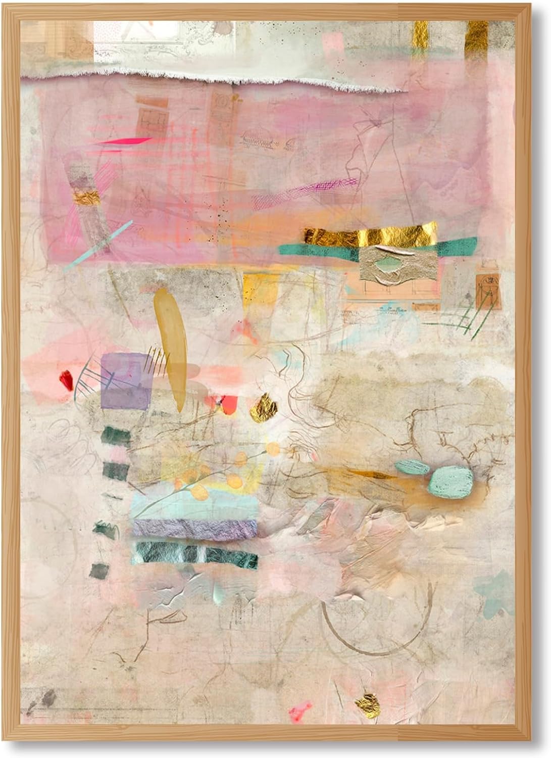 Balsuka Neutral Colors Large Minimalist Abstract Wall Art Canvas Print Modern Textured Pastel Multicolor Trendy Wall Painting Aesthetic Poster for Living Room Dorm Office Decor 24x36inch Wooden Frame