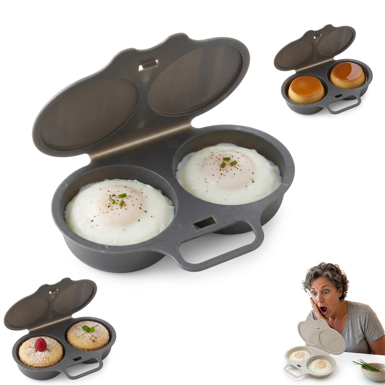 Microwave Egg Poacher, Poached Egg Cooker Microwave, Dual Cavity Eggs Poacher with Easy-Clean Design, Quick Cooking Tool for Breakfast, Brunch, and Everyday Meals (1PCS-A)