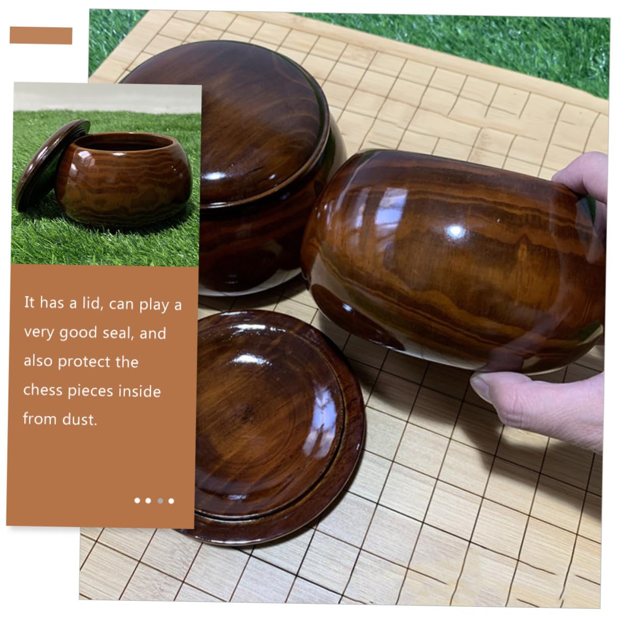 Hemobllo Bol en Bois Massif Grand Conteneur Léger Couvercle pour Jeu de Go et Échecs Rangement Pratique pour 180 Pièces, pour Bureau ou Salle de Formation