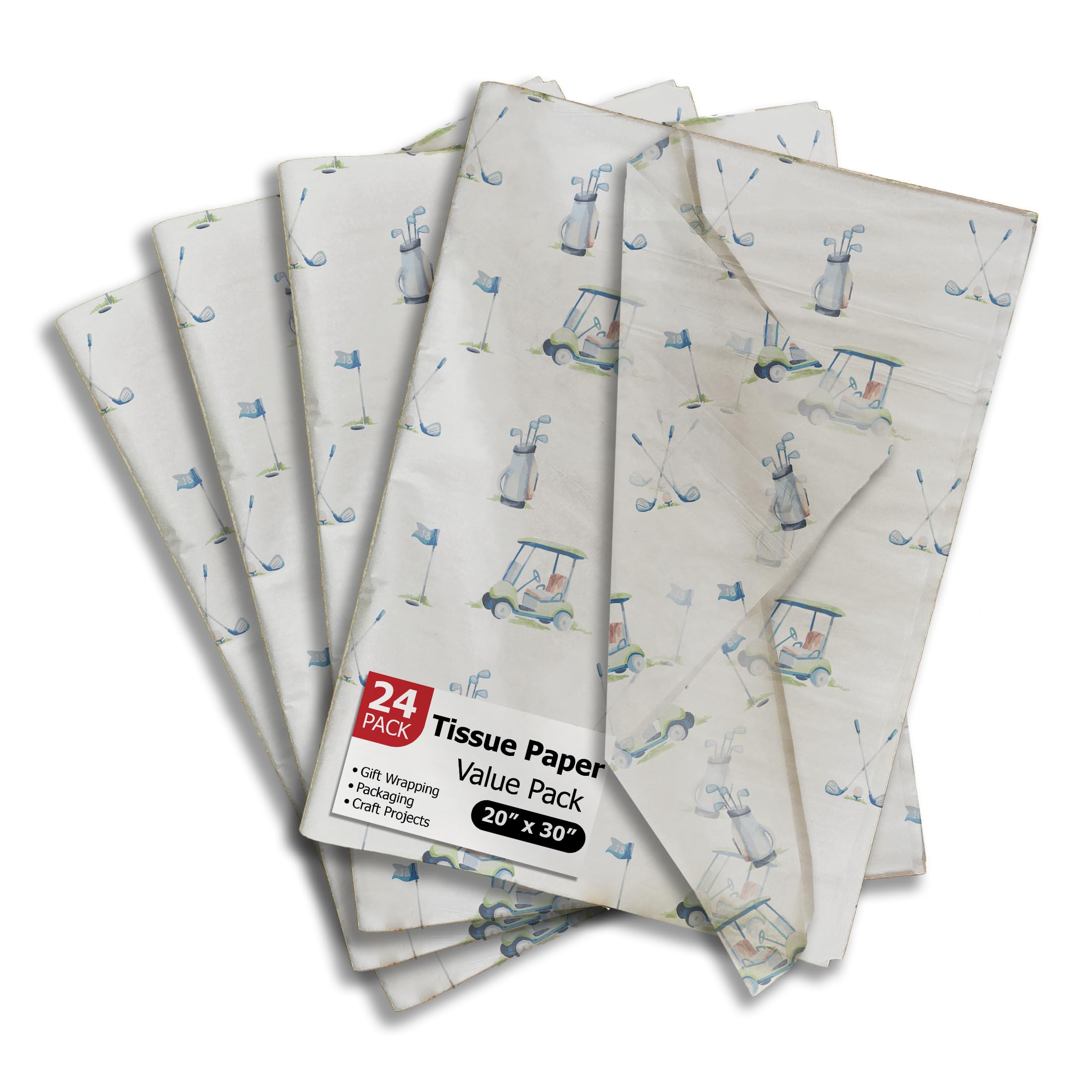 Pro Supply Global Golfing Printed Tissue Paper for Gift Bags or Boxes and Wrapping - Golf Bulk Decorative Art Tissue Paper for Packaging and Gifting | 24 Sheets 20" x 30" — image 1
