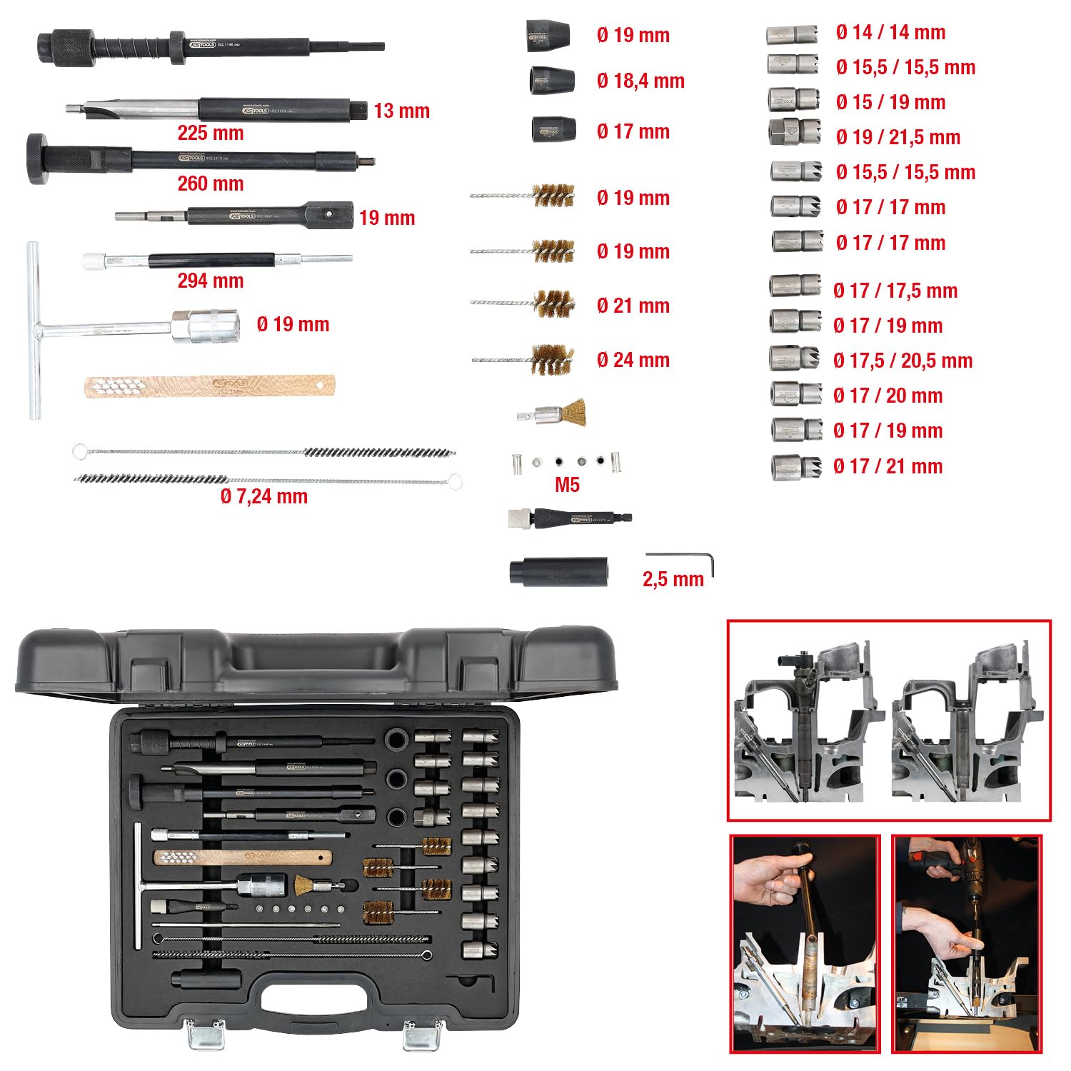 KS Tools 152.1210 Master Injektoren-Dichtsitz-Reinigungs-Satz, 40-tlg