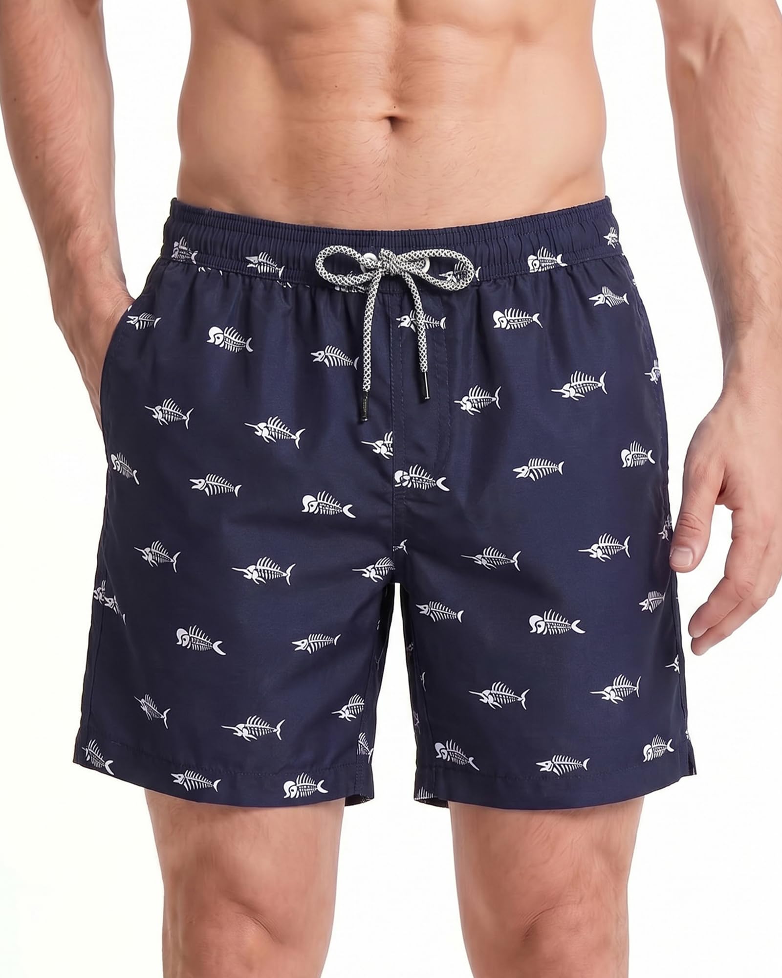 MaaMgic Mens Quick Dry Short Swim Trunks with Mesh Lining Swimwear Bathing Suits, G5-ms092-navy Blue, Small ( Waist:30''-32'' )