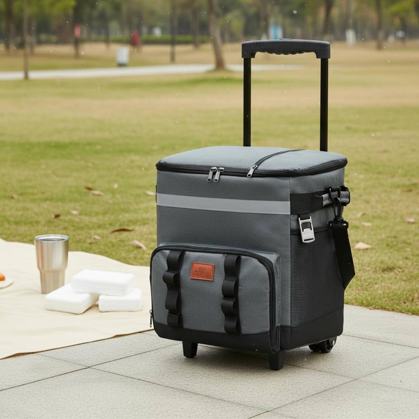 Borsa Termica Trolley per Conserve Snack Bevande Pasti Organizzati con Interno Isolato in Oxford Adatta Viaggi Familiari Picnic Trasporti, Grigio