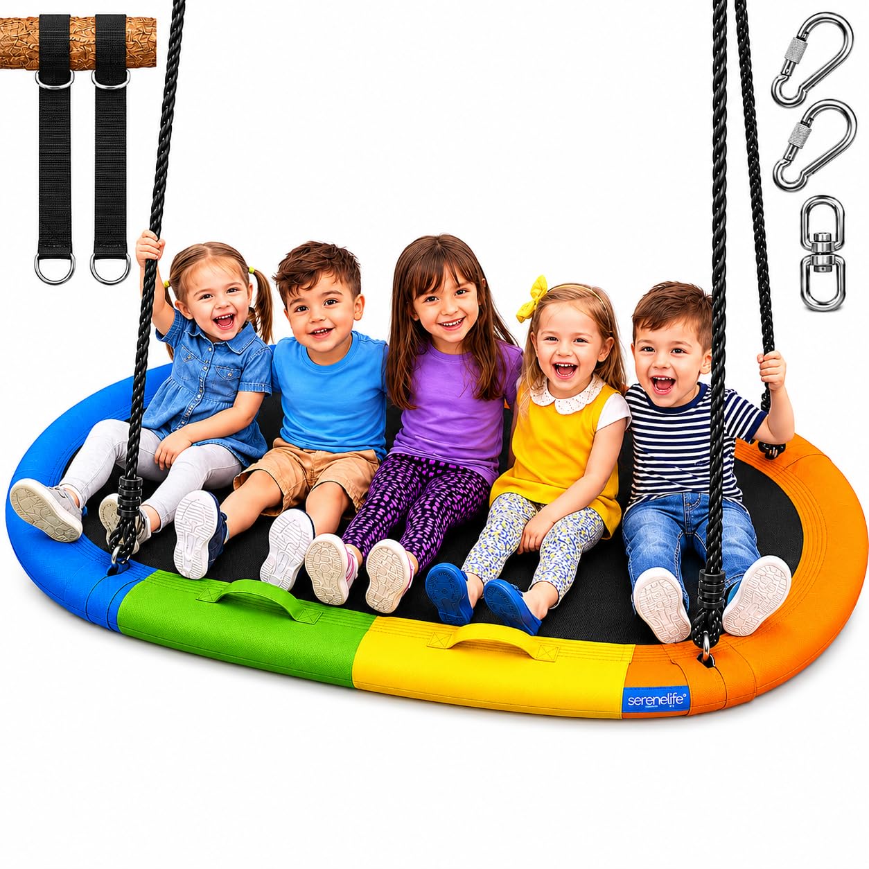 SereneLife Oval Swing, Nest, Saucer Type, Swivel Seat with Pillow and Carry Bag, Weather and Water Resistant, Hanging
