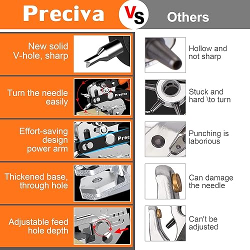 Vista 3 de Hole Punch Plier, Preciva Revolving Punch Hole Tool with V-shaped Cutting Edge Design, 6 Hole Sizes & 20cm Stainless Steel Ruler Used for Leatherr