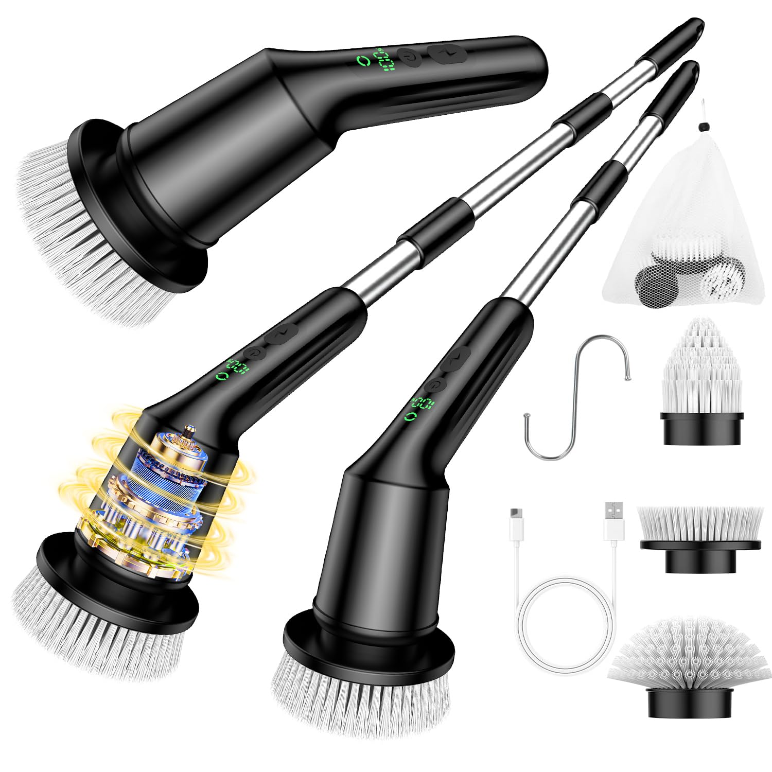 Electric Spin Scrubber for Cleaning Bathroom, Shower Scrubber Cordless Cleaning Brush with IPX7 Waterproof & 2 Speed, 3 Brush Heads, Bathroom Cleaning