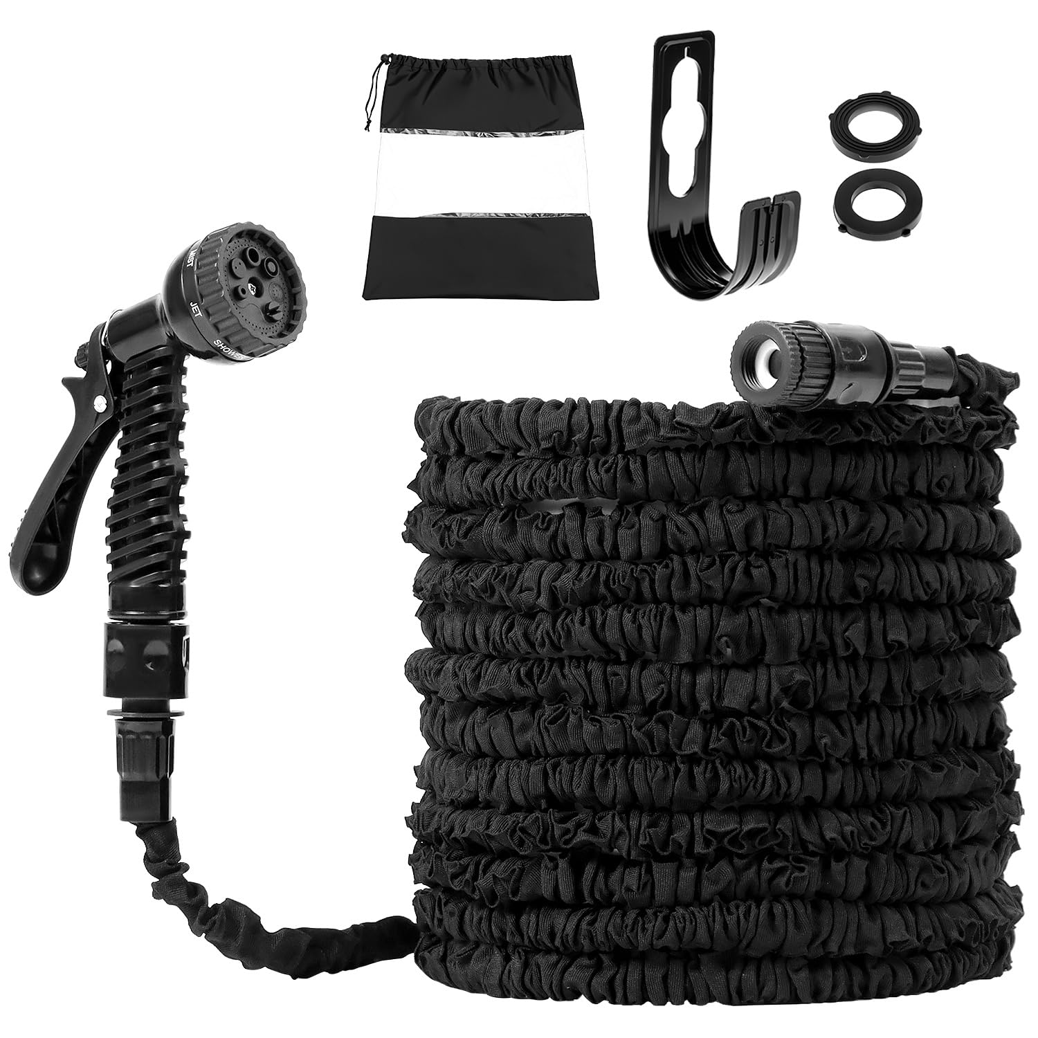 Qwork Black Qwork® 100Ft Expandable Garden Hose, Leakproof Water Hose With 7-Function Spray Gun And Connectors