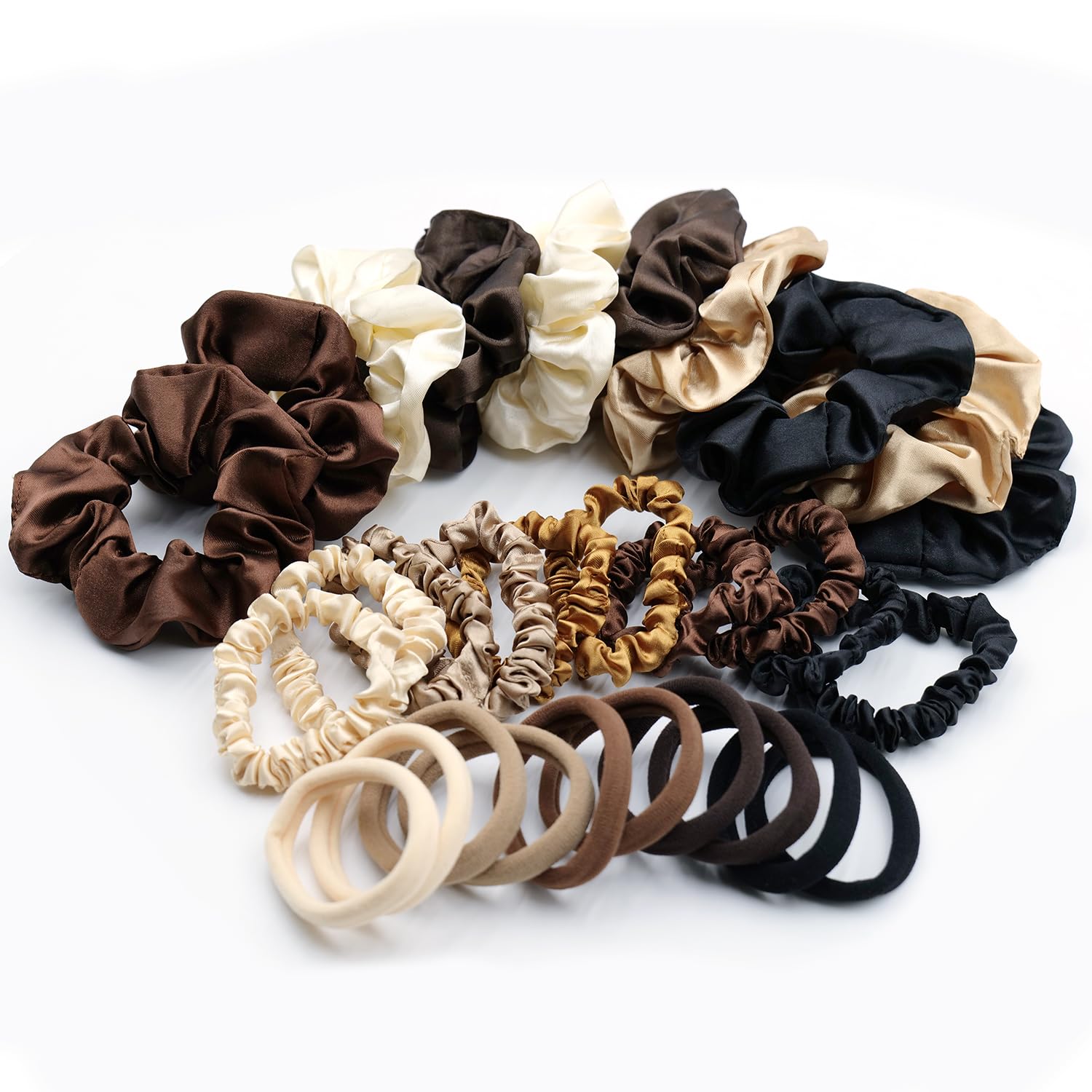 Hair Ties Scrunchies for Women - 30 Pack Black Brown Big Satin Scrunchie for Girls Seamless Elastic Hair Bands Small Hair Tie for Thick Thin Hair Ponytail Holders Accessories