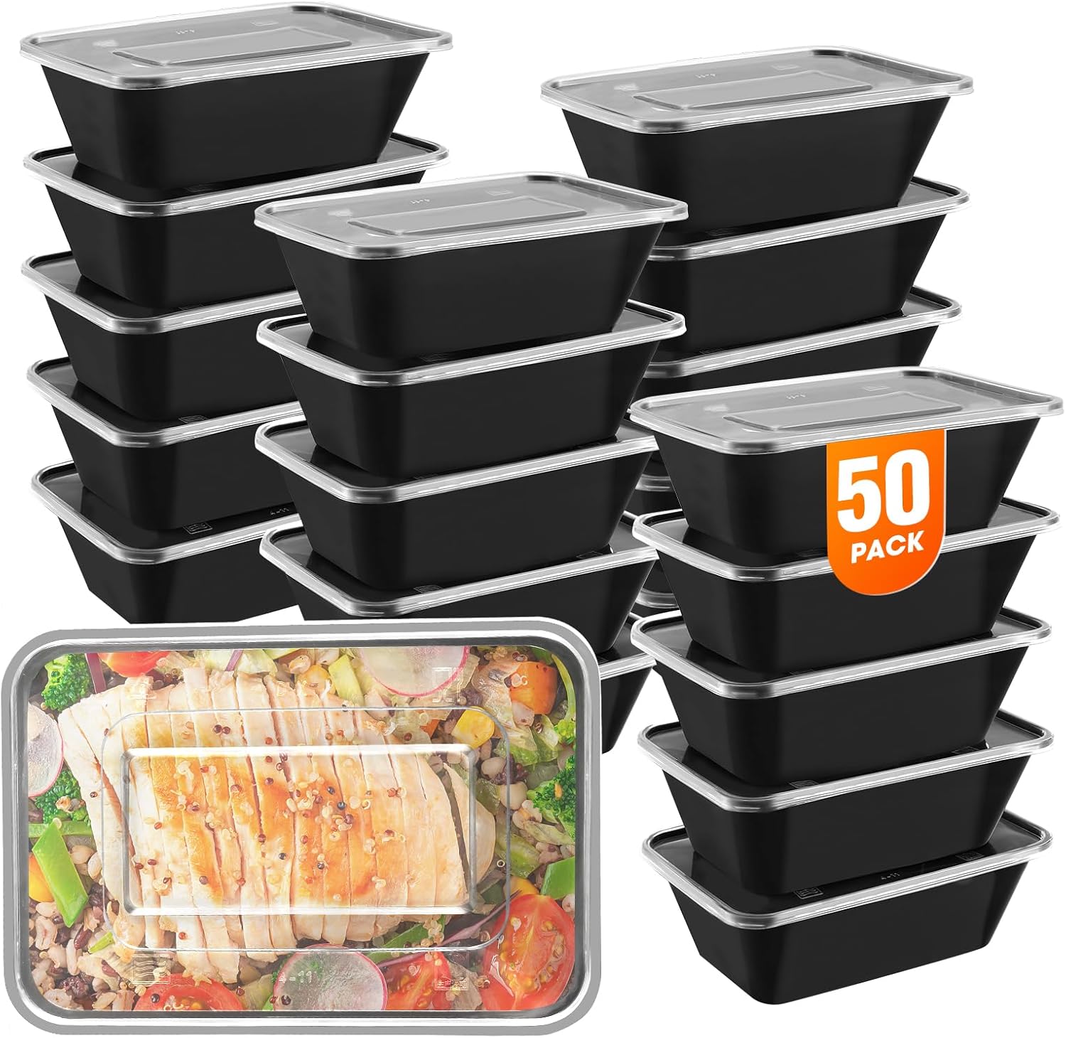 50-Pack 25oz Meal Prep Containers – Reusable, Microwave & Dishwasher Safe 50-Pack 25oz Meal Prep Containers – Reusable, Microwave & Dishwasher Safe
