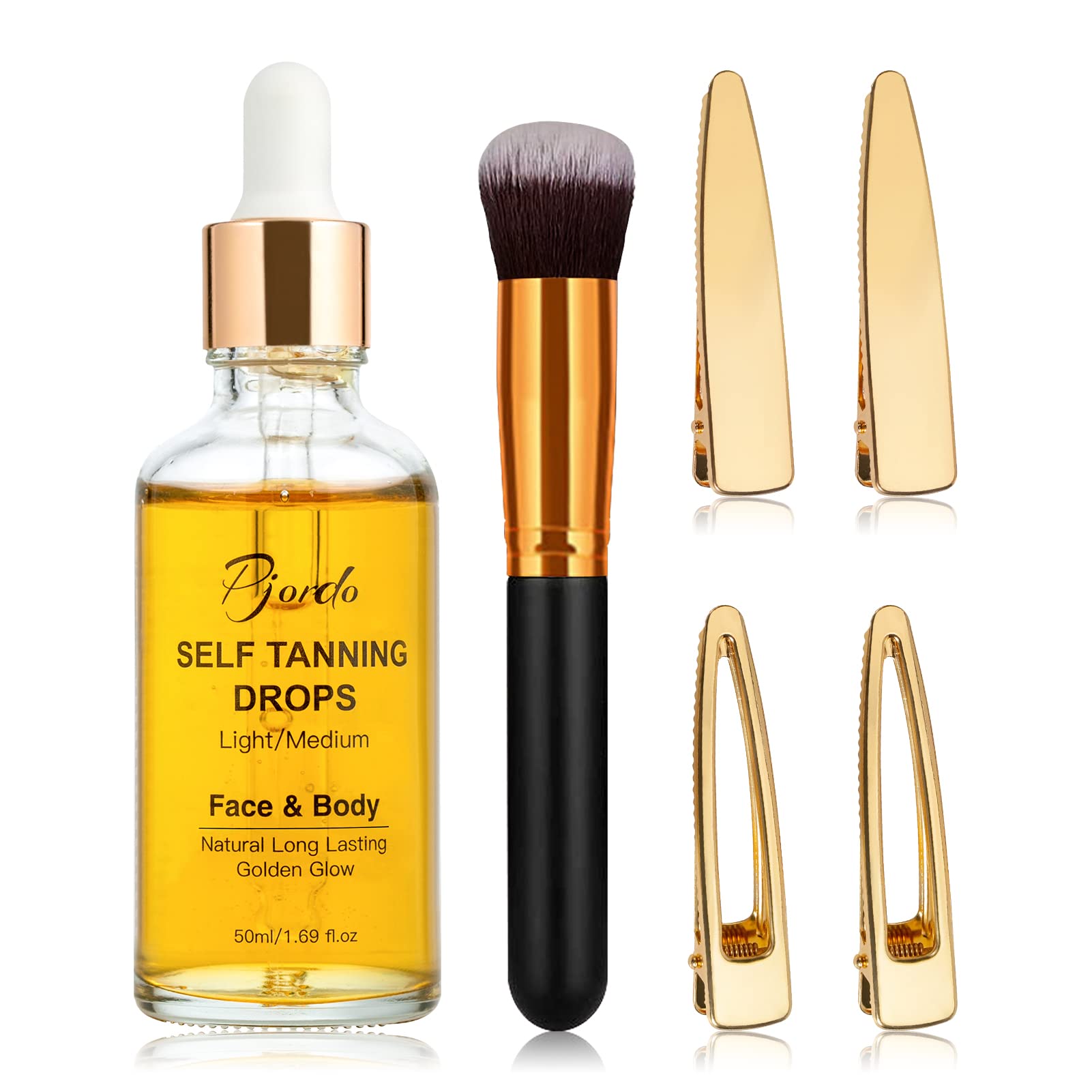 Self Tanner Kit - Self Tanning Drops for Face & Body, Tanning Brush and Hair Clips, Self Tanner Drops to Add to Moisturizer, Sunless Tanning Drops, Bronzing Self Tan Drops, 1.69 Fl Oz