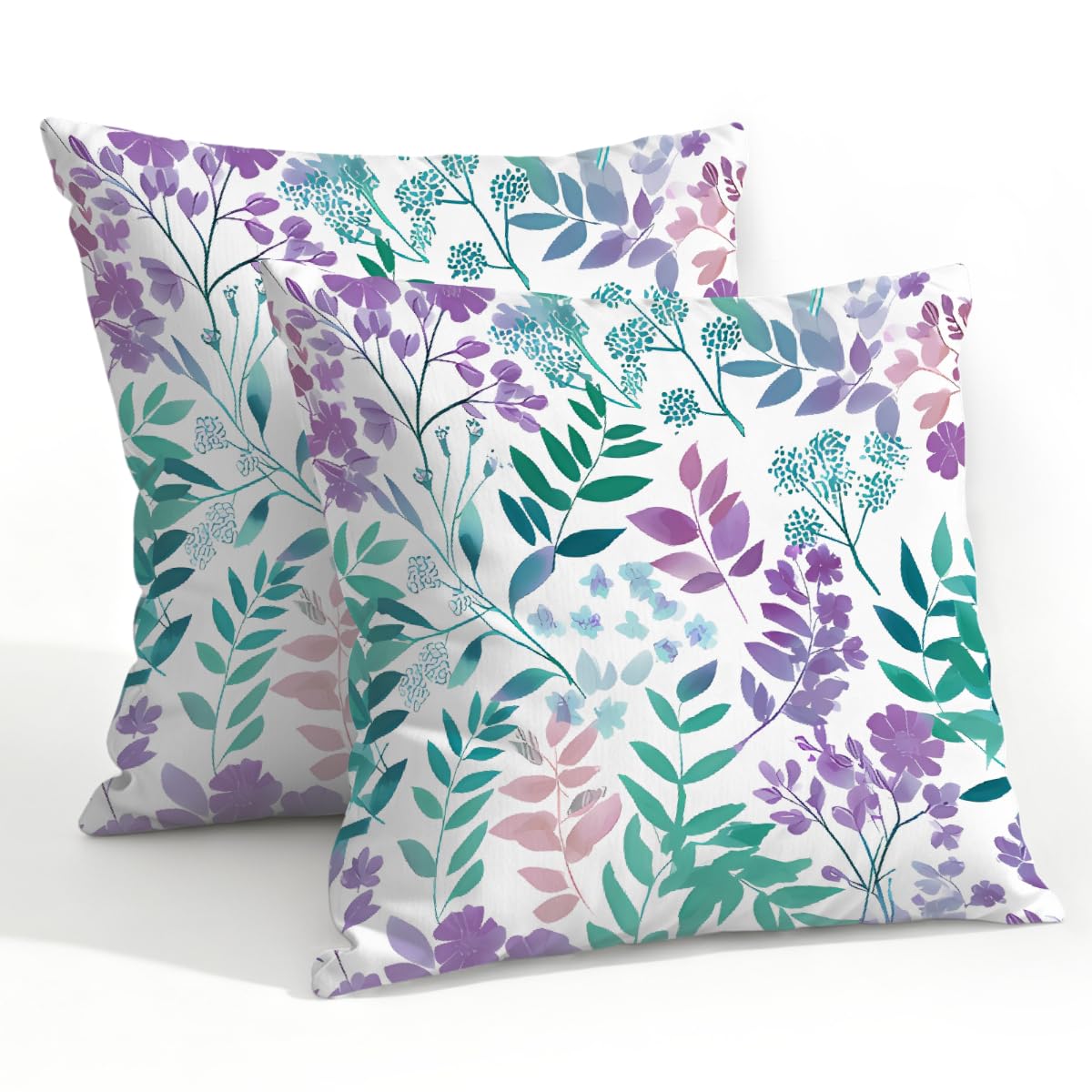 Outdoor Pillow Covers Waterproof Pillowcases 22x22in Set of 2 Summer Purple Teal Botanical Floral Decorative Throw Cushion Case for Couch Sofa Garden Patio Furniture