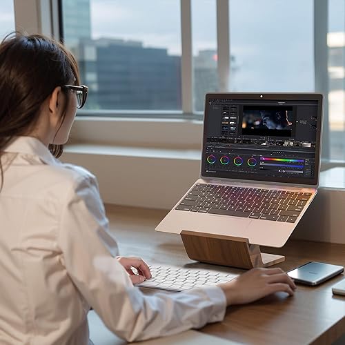 Miniatura 6 de Soporte de madera para laptop, soporte ergonómico para computadora de escritorio, elevador portátil para laptop, soporte para portátil compatible