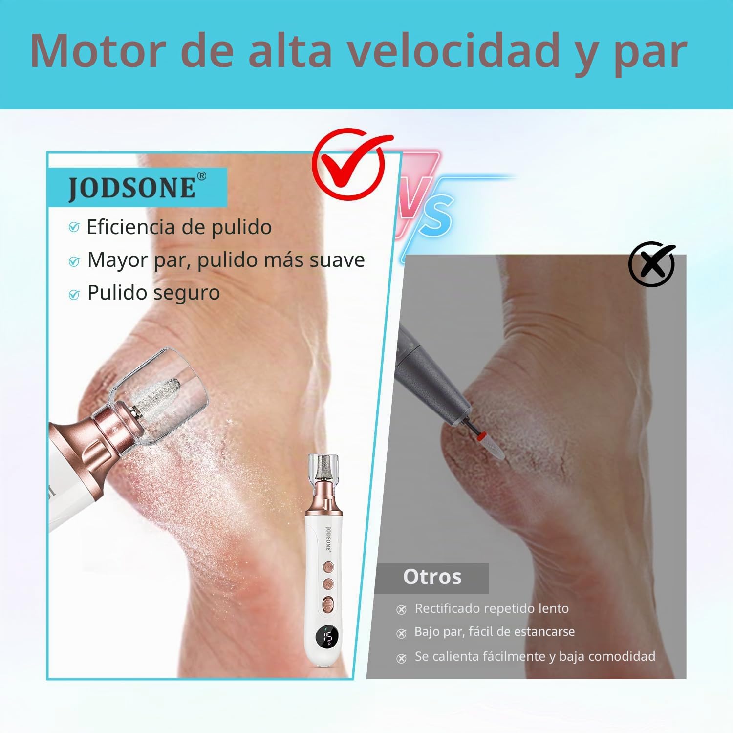 JODSONE Lima Eléctrica para Pies, Quitacallos Eléctrico, Kit Manicura y Pedicura 2 en 1, 15 Velocidades 4500RPM, Exfoliante de Pies Sin Cables para Piel Muerta y Callos Duros