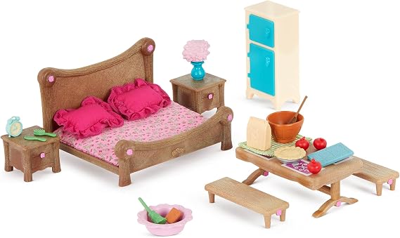 Li'l Woodzeez Miniature Furniture Master Bedroom & Dining Set, Playsets