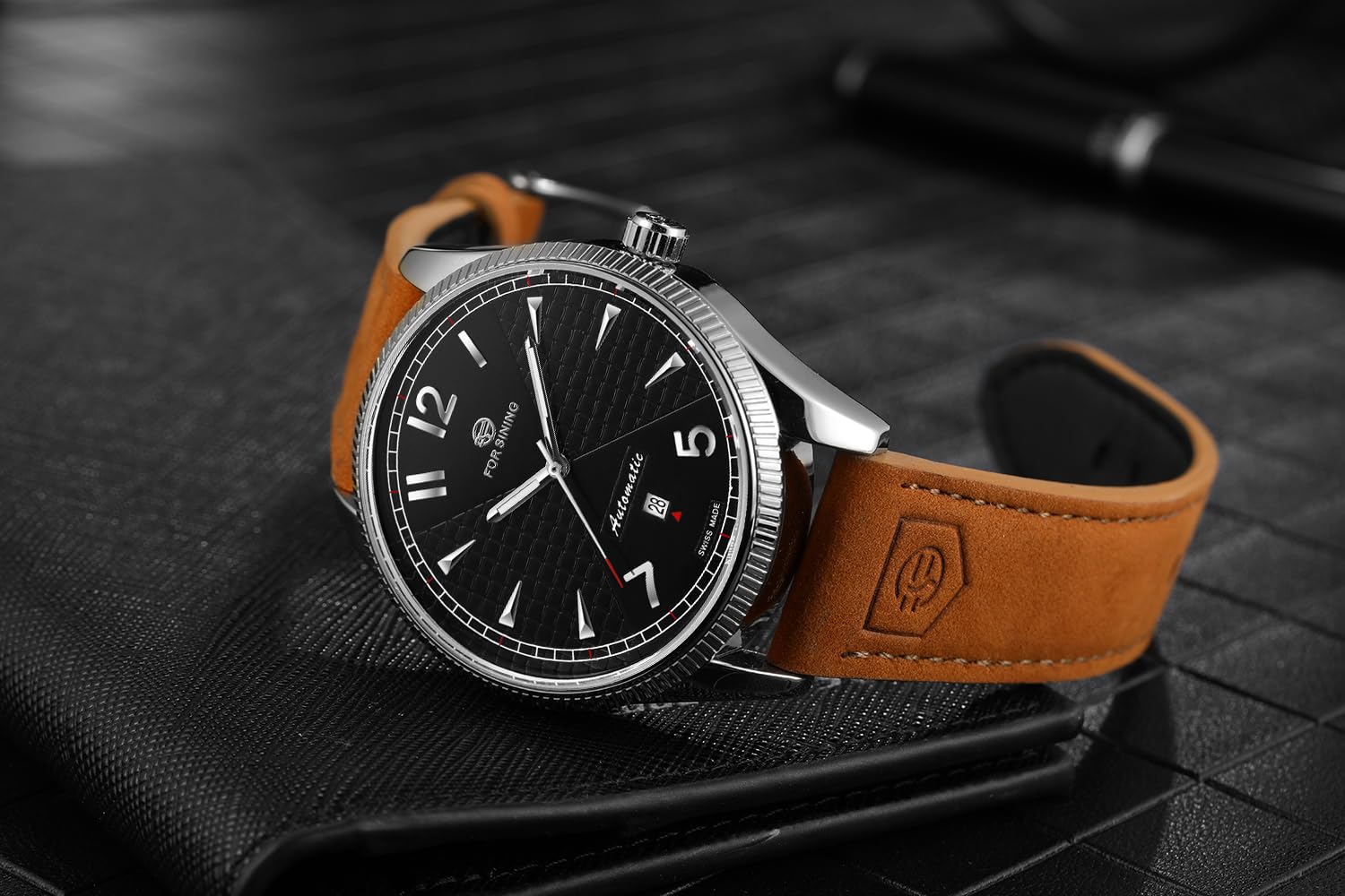 FORSINING Men's Hand-Wind Mechanical Simple Analog Dial Fashion Leather Strap Wrist Watch