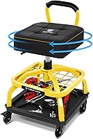 Vista 14 de Rolling Shop Taburete con ruedas, silla de taller mecánico de garaje con respaldo de asa, taburete de trabajo de altura ajustable, asiento