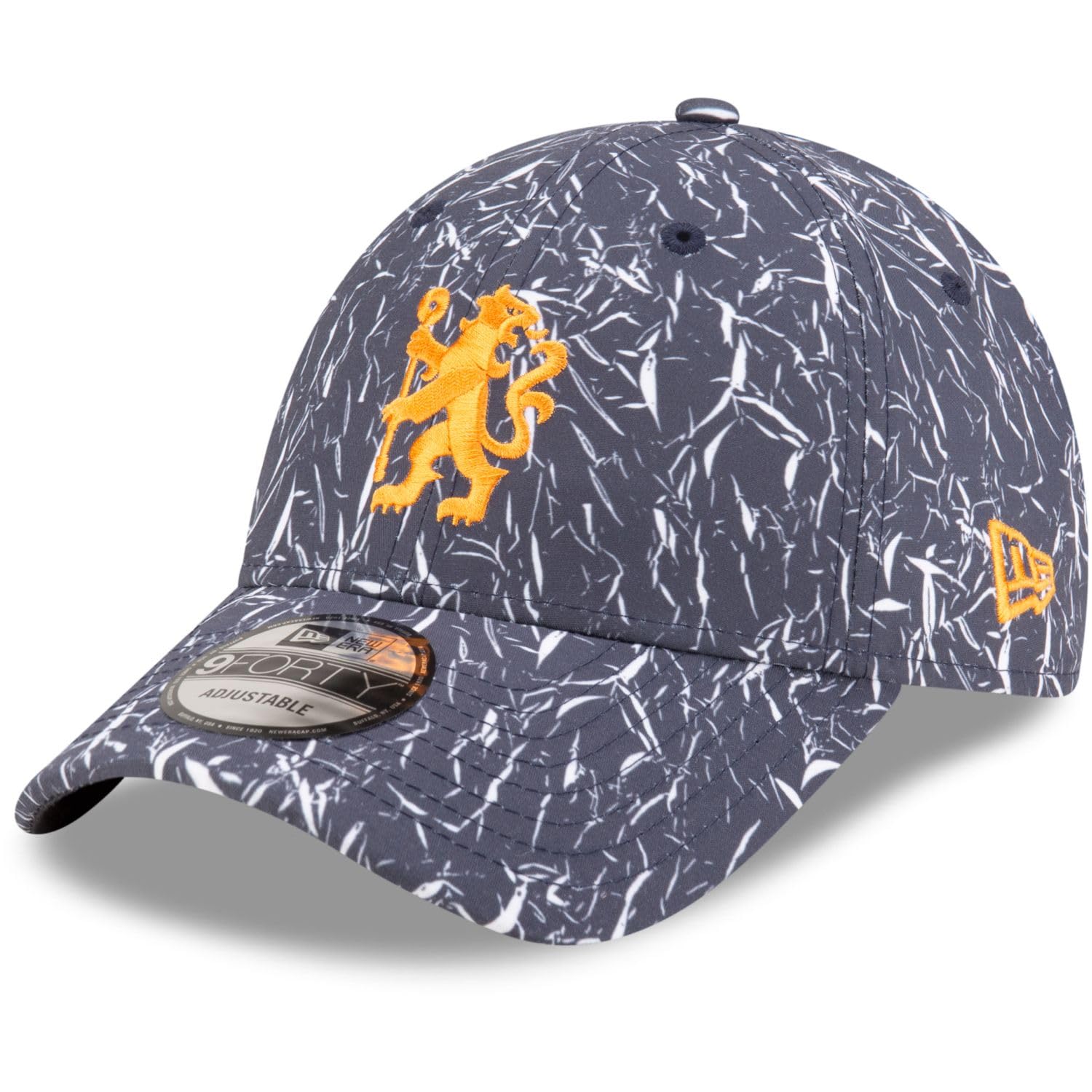 New Era Unisex Blue Chelsea Fc Lion Crest Crinkle All Over Print Navy 9Forty Adjustable Baseball Cap Hat