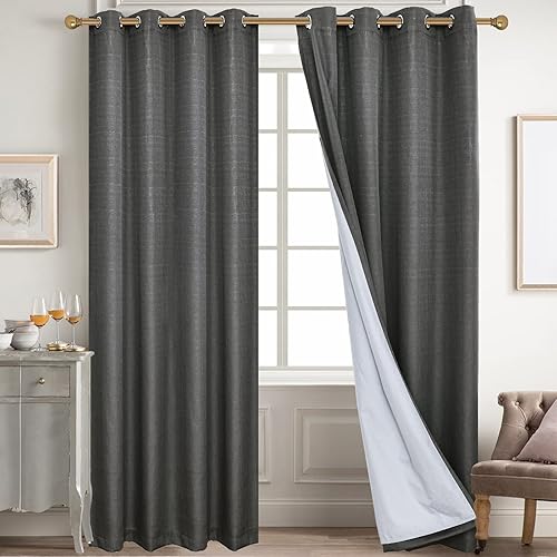 Miniatura 100 de Diraysid Cortinas 100% opacas de lino blanco para dormitorio, con ojales, aislamiento térmico, cortinas de oscurecimiento de habitación (2 paneles,