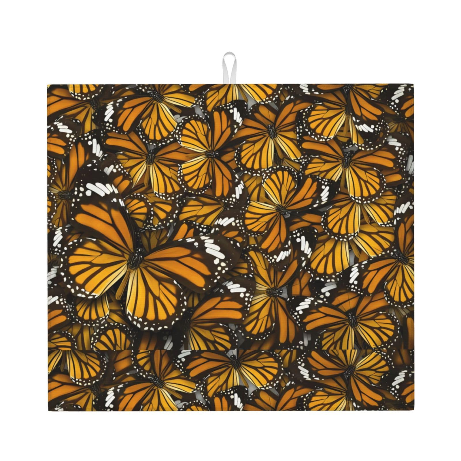 WHJSHOP Heaps of Orange Monarch Butterflies Prints Kitchen Drying Mat - Absorbent Dish Drying Throw with Vibrant Prints, Quick-Dry Countertop Layer for Dishes & Glassware - Non-Slip
