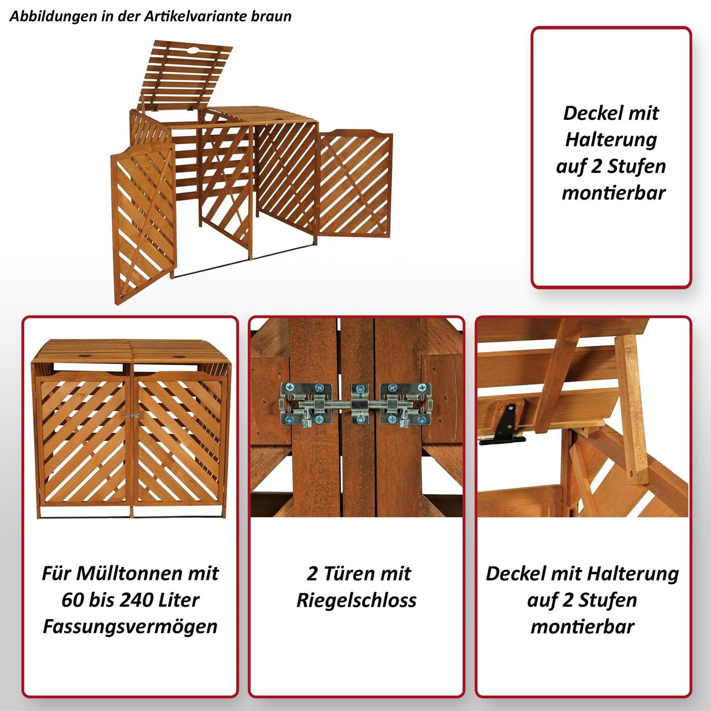 Mendler XL 2er-/4er-Mülltonnenverkleidung HWC-J44 121x133x98cm Holz - grau | Mülltonnenbox, erweiterbar MVG-zertifziert