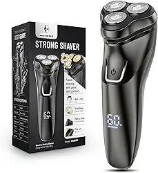 Barbeador elétrico para homens sem fio: Barbeador rotativo molhado/seco à prova d'água - Carregamento rápido USB e cuidados com a pele sensível - Aparador pop-up e lâminas de precisão chique preto