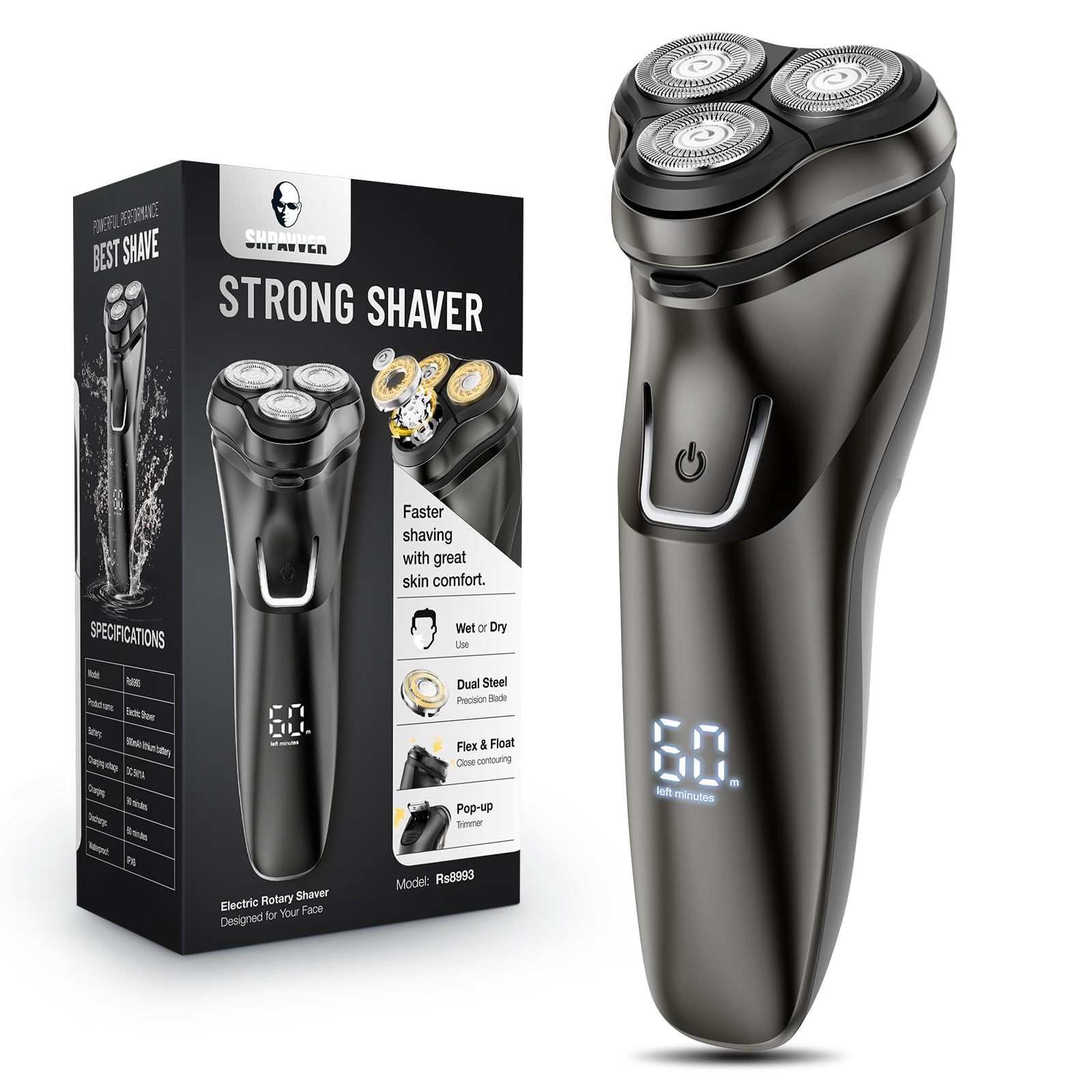Premium Mens Electric Razor Cordless Wet Dry Rotary Shaving Gentle on Sensitive Skin USB Fast Charging Precision Trimmer