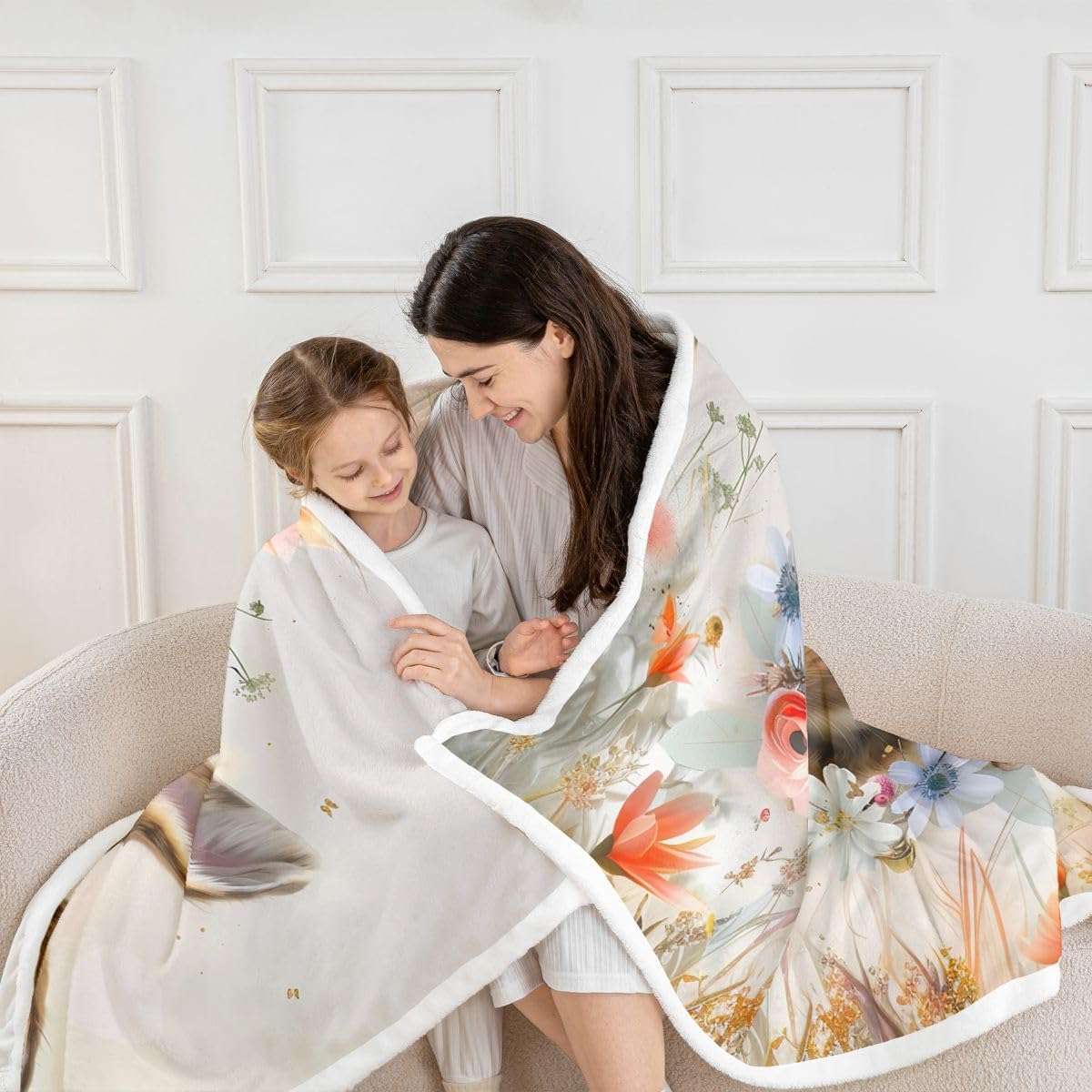 Erosebridal Happy Easter Bunny Throw Blanket, Vintage Rabbit Sherpa Blanket 40"X50" for Kids Boys Girls, Cute Animal Spring Flowers Fleece Blanket Floral Bunny Fuzzy Blanket for Bedroom Sofa Couch