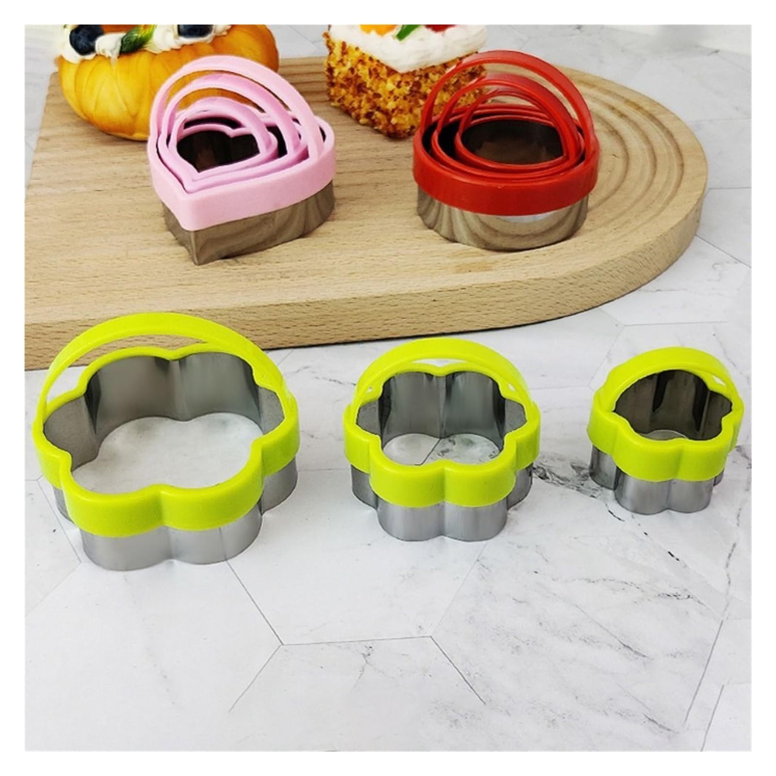 Emporte-pièces circulaires en forme d'étoile et de prune, en acier inoxydable, moules à biscuits, outils de cuisson, accessoires de cuisine, 3 pièces/ensemble(Heart-shaped)