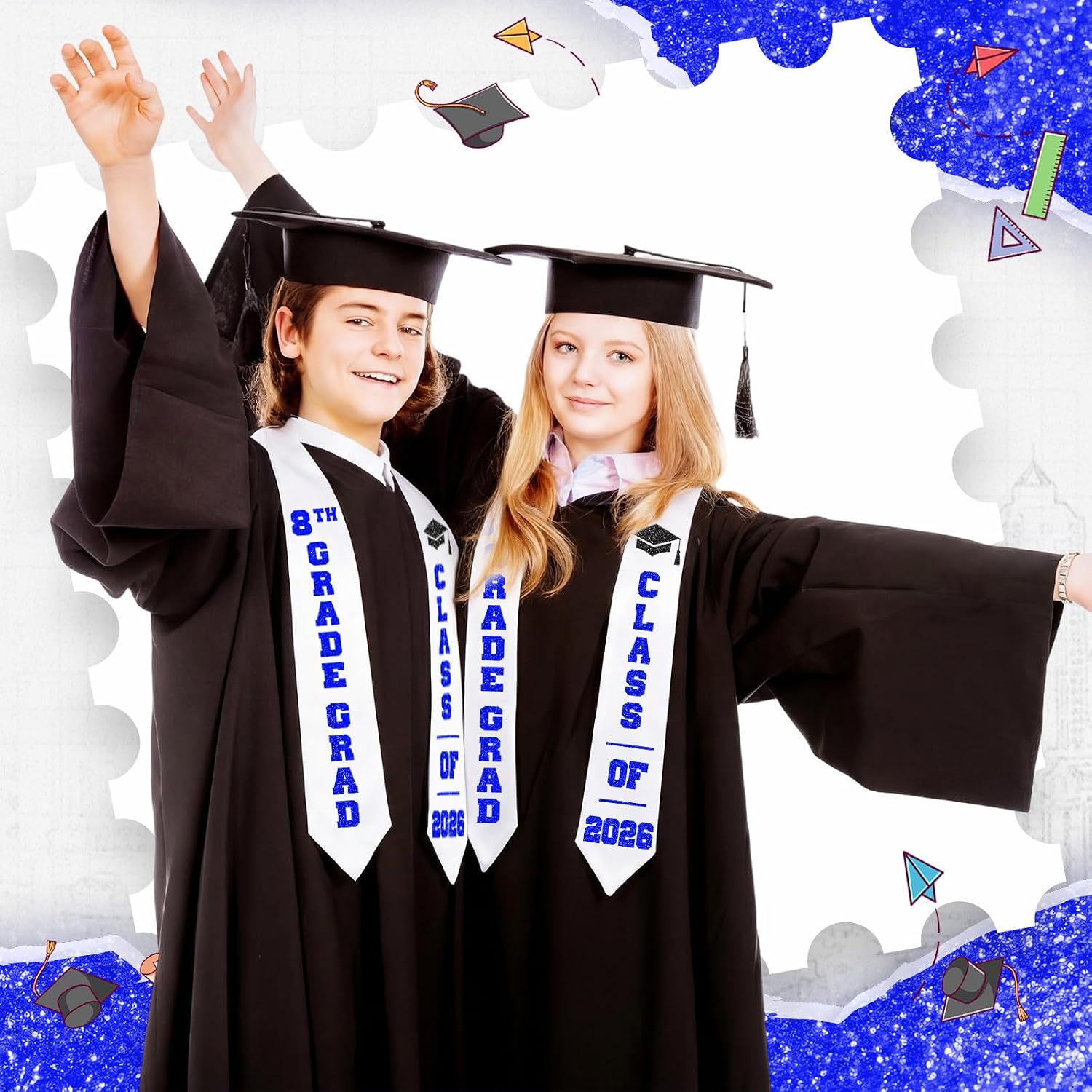 Jingmore 8th Grade Graduation Stole Class of 2026, 8th Grade Graduation Sash, 2026 Eighth Grad Party Decorations