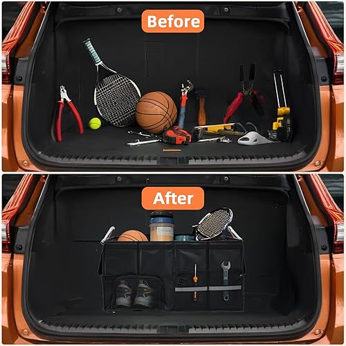 Miniatura 4 de Organizador de maletero de automóvil, organizador plegable de múltiples compartimentos con mango y tapa de aleación de aluminio, organizador de
