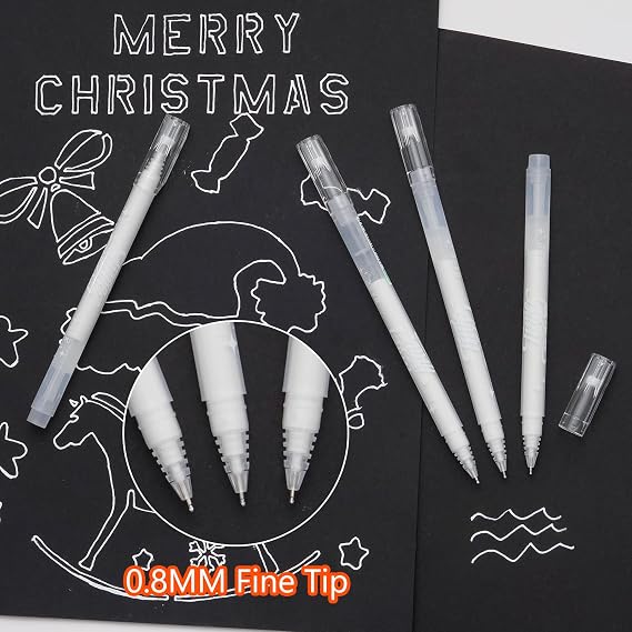 YUANCHENG White Gel Pens,4 Pack, 0.8 mm Extra Fine Point Gel Ink Pens,Suitable for Black Paper Drawing,Card Making,Artists Drawing.Sketching,White Gel Pen for Art Highlight