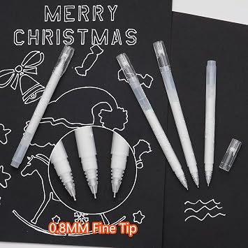YUANCHENG White Gel Pens,4 Pack, 0.8 mm Extra Fine Point Gel Ink Pens,Suitable for Black Paper Drawing,Card Making,Artists Drawing.Sketching,White Gel Pen for Art Highlight