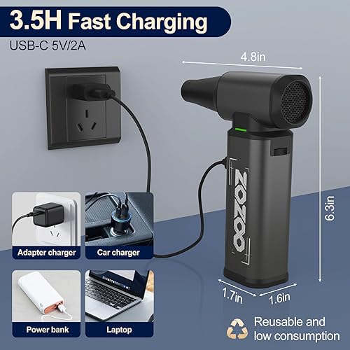 Miniatura 4 de Plumero de aire comprimido, 180000 rpm, potente plumero eléctrico inalámbrico con motor sin escobillas y luz LED, ventilador de polvo recargable de