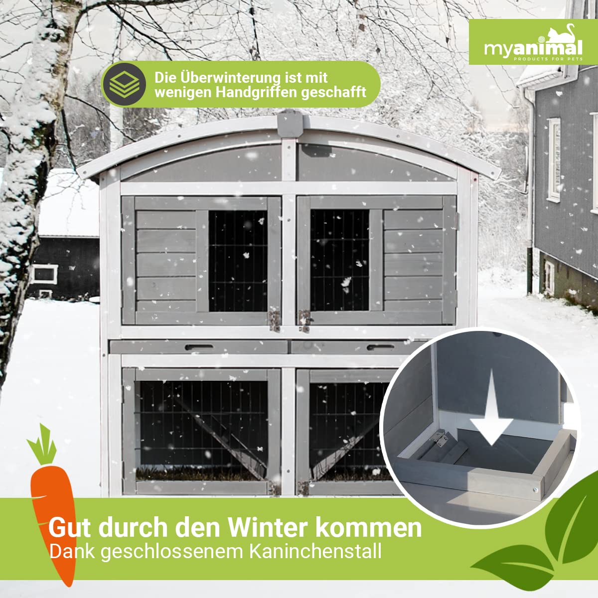 Miweba MyAnimal Hasenstall MH-33 | 118x55x105 cm - Kaninchenstall mit Freilaufgehege - Doppelstockhaus 2 Ebenen - Hasenkäfig - Imprägniert - Kaninchenkäfig Winterfest - Indoor und Outdoor (Grau/Weiß)