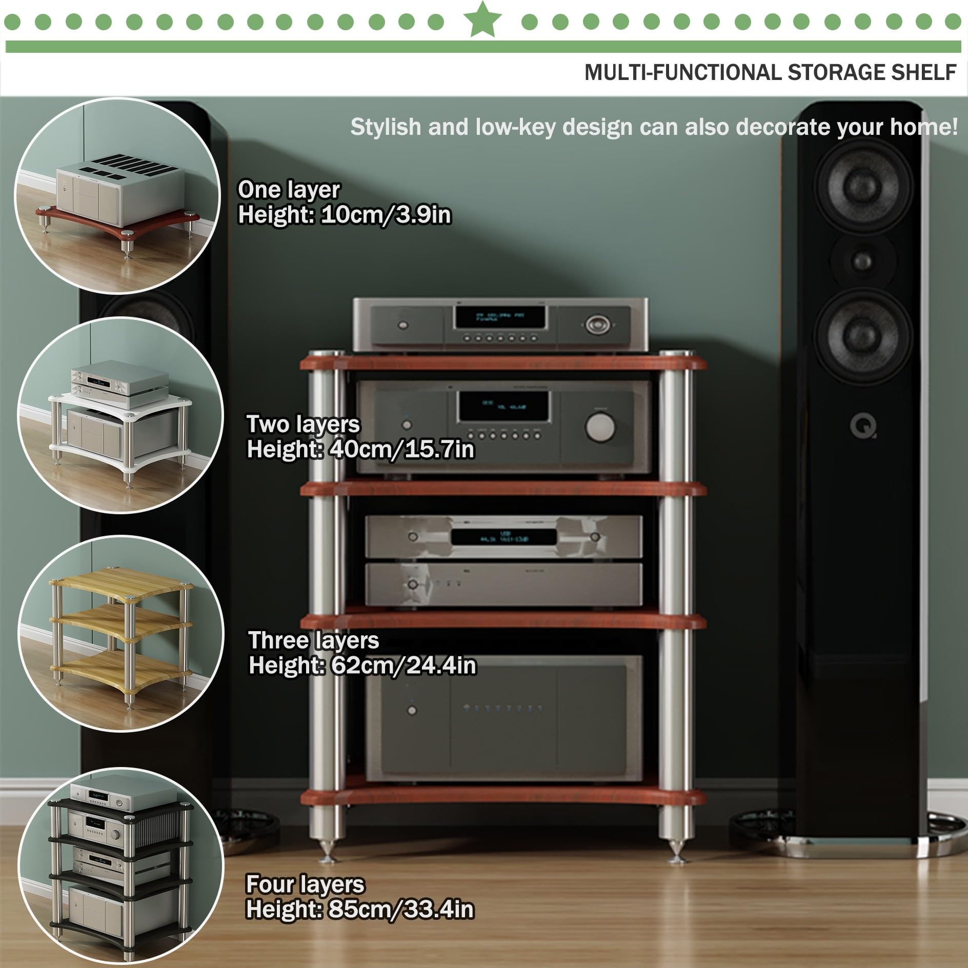 Armadietto da gioco a 4 ripiani, multifunzione, per console di gioco, dispositivi multimediali e dischi in vinile, soluzione elegante per l'intrattenimento domestico