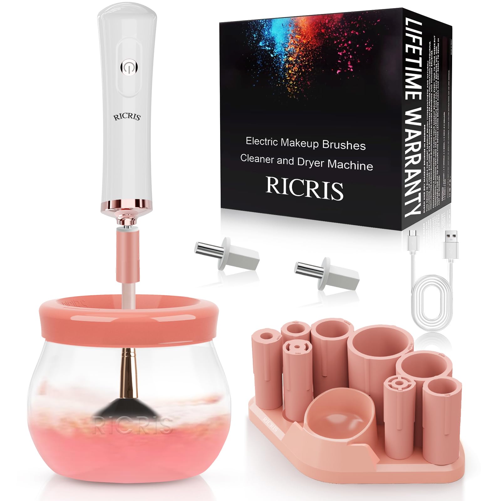 RICRIS Electric Makeup Brush Cleaner and Dryer Machine - Super Fast Clean and Dry Make Up Brushes - Automatic Cosmetic Brush Spinner Washer Tools