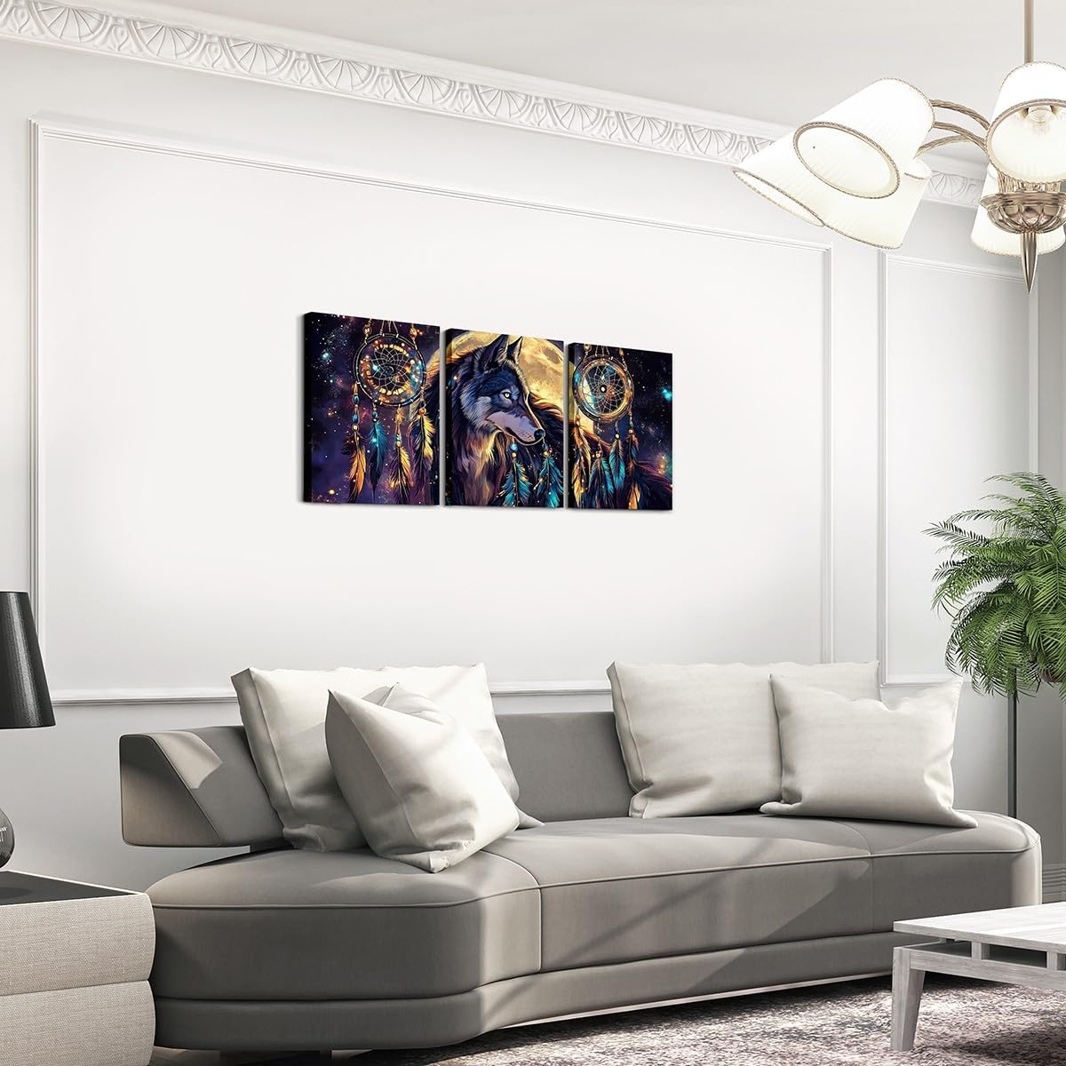 Erosebridal Dream Catcher and Wolf Canvas Wall Art Set of 3,Indian Tribal Boho Dream Catchers Pictures Wall Decor for Home Bedroom Living Room,Moon Galaxy Poster Prints for Wall Decor