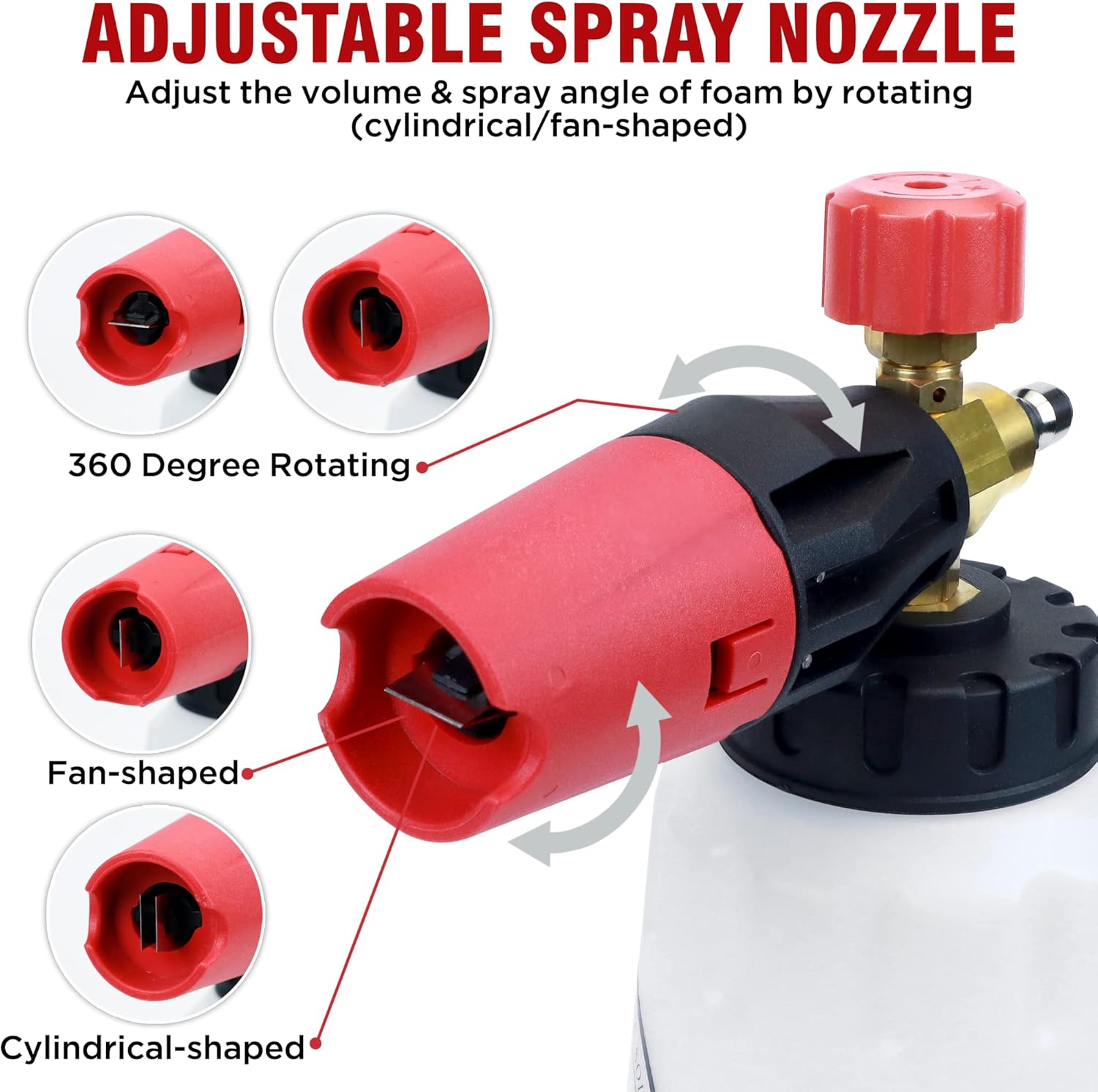 Adjustable spray nozzle on foam cannon