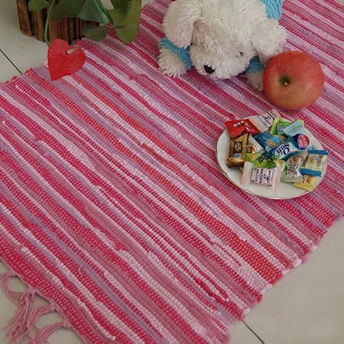 Miniatura 4 de Zeafeel Chindi - Alfombra de trapo, lavable a máquina, reversible, de algodón, tejida a mano, multicolor, a rayas, para dormitorio, sala de estar,