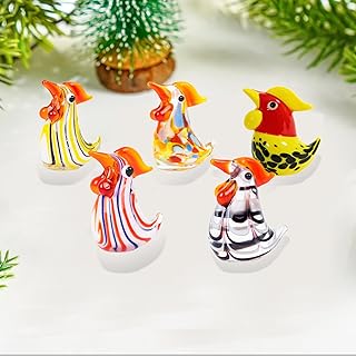 5PCS Glass Rooster Figurines Hand Blown Colorful Mini Chicken Sculptures Collection Decorative Animal Art Ornaments Gift Set